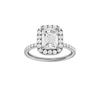 A front view of the Emerald cut diamond engagement ring in 14k white gold with a prong diamond band and cathedral setting