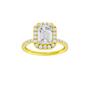 A front view of the Emerald cut diamond engagement ring in 14k yellow gold with a prong diamond band and cathedral setting