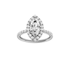 A front view of the Marquise cut diamond engagement ring in platinum with a prong diamond band and cathedral setting