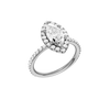 A three-quarter view of the Marquise cut diamond engagement ring in platinum with a prong diamond band and cathedral setting