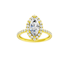 A front view of the Marquise cut diamond engagement ring in 14k yellow gold with a prong diamond band and cathedral setting