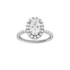 A front view of the Oval cut diamond engagement ring in 14k white gold with a prong diamond band and cathedral setting