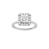 A front view of the Princess cut diamond engagement ring in platinum with a prong diamond band and cathedral setting
