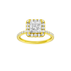 A front view of the Princess cut diamond engagement ring in 14k yellow gold with a prong diamond band and cathedral setting