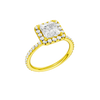 A three-quarter view of the Princess cut diamond engagement ring in 14k yellow gold with a prong diamond band and cathedral setting