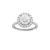 A front view of the Round cut diamond engagement ring in platinum with a prong diamond band and cathedral setting