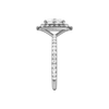 A side view of the Elongated cushion cut diamond engagement ring in 14k white gold with a prong diamond band and cathedral setting