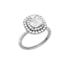 A three-quarter view of the Elongated cushion cut diamond engagement ring in platinum with a prong diamond band and cathedral setting