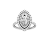 A front view of the Marquise cut diamond engagement ring in platinum with a prong diamond band and cathedral setting