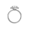 A profile view of the Pear cut diamond engagement ring in 14k white gold with a prong diamond band and cathedral setting