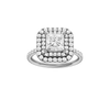 A front view of the Princess cut diamond engagement ring in platinum with a prong diamond band and cathedral setting
