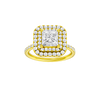 A front view of the Princess cut diamond engagement ring in 14k yellow gold with a prong diamond band and cathedral setting