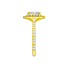 A side view of the Princess cut diamond engagement ring in 14k yellow gold with a prong diamond band and cathedral setting