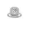 A front view of the Radiant cut diamond engagement ring in 14k white gold with a prong diamond band and cathedral setting