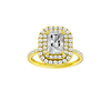 A front view of the Radiant cut diamond engagement ring in 14k yellow gold with a prong diamond band and cathedral setting