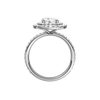 A profile view of the Round cut diamond engagement ring in 14k white gold with a prong diamond band and cathedral setting
