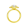 A profile view of the Round cut diamond engagement ring in 14k yellow gold with a prong diamond band and cathedral setting