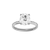 A front view of the Elongated cushion cut diamond engagement ring in 14k white gold with a diamond channel band and cathedral setting