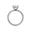 A profile view of the Elongated cushion cut diamond engagement ring in 14k white gold with a diamond channel band and cathedral setting