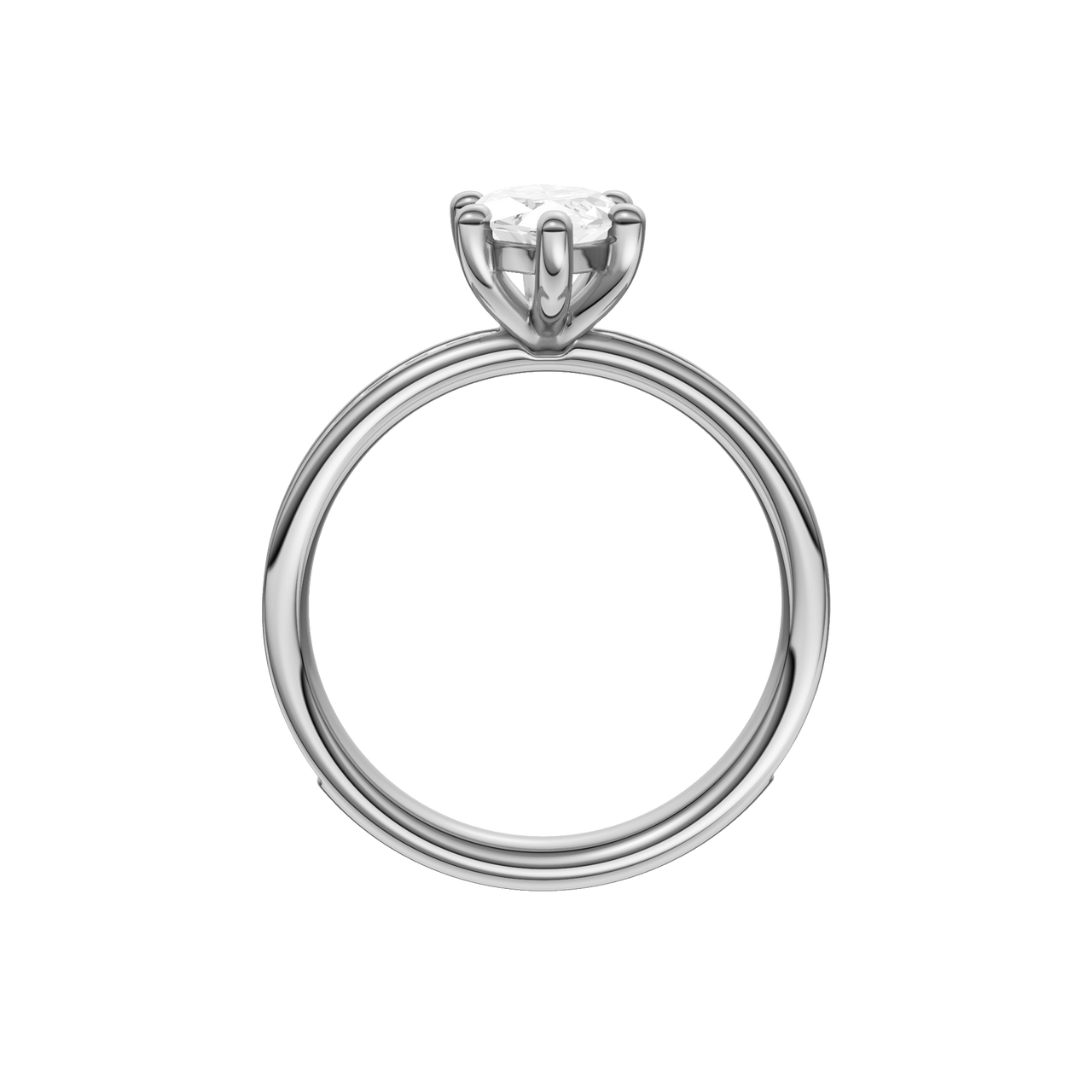 A profile view of the Marquise cut diamond engagement ring in 14k white gold with a diamond channel band and cathedral setting