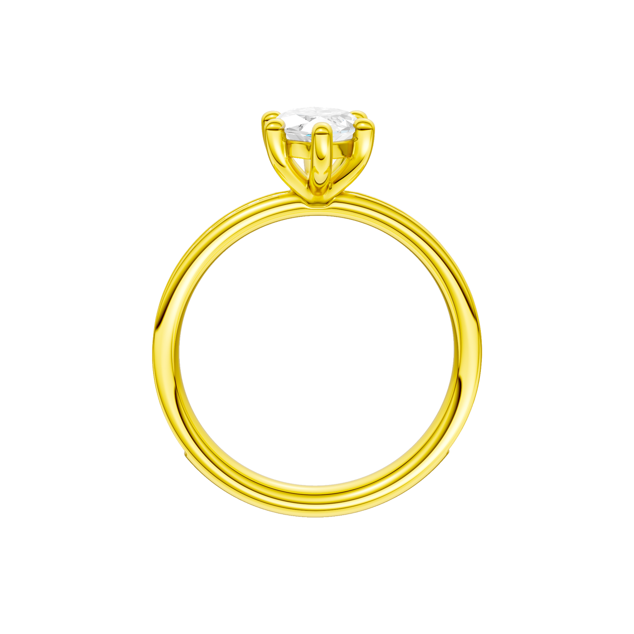 A profile view of the Marquise cut diamond engagement ring in 14k yellow gold with a diamond channel band and cathedral setting