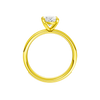 The profile view of the Oval cut diamond engagement ring in 14k yellow gold with a diamond channel band and cathedral setting