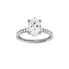 The front view of the Oval cut diamond engagement ring in 14k white gold with a diamond channel band and cathedral setting