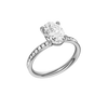 The three-quarter view of the Oval cut diamond engagement ring in 14k white gold with a diamond channel band and cathedral setting