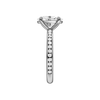 The side view of the Oval cut diamond engagement ring in platinum with a diamond channel band and cathedral setting
