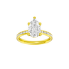 A front view of the Pear cut diamond engagement ring in 14k yellow gold with a channel band and solitaire setting