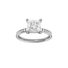 A front view of the Princess cut diamond engagement ring in platinum with a diamond channel band and cathedral setting