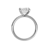 A profile view of the Princess cut diamond engagement ring in platinum with a diamond channel band and cathedral setting