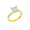 A three-quarter view of the Princess cut diamond engagement ring in 14k yellow gold with a diamond channel band and cathedral setting