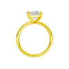 A profile view of the Princess cut diamond engagement ring in 14k yellow gold with a diamond channel band and cathedral setting
