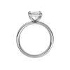 A profile view of the Radiant cut diamond engagement ring in 14k white gold with a diamond channel band and cathedral setting.