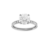 A front view of the Round cut diamond engagement ring in 14k white gold with a diamond channel band and cathedral setting
