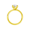 A profile view of the Round cut diamond engagement ring in 14k yellow gold with a diamond channel band and cathedral setting