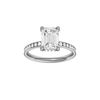 A front view of the Emerald cut diamond engagement ring in 14k white gold with a diamond channel band and cathedral setting