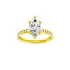 A front view of the Marquise cut diamond engagement ring in 14k yellow gold with a diamond channel band and cathedral setting