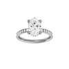 A front view of the Oval cut diamond engagement ring in platinum with a diamond channel band and cathedral setting