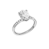 A three-quarter view of the Oval cut diamond engagement ring in 14k white gold with a diamond channel band and cathedral setting