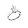 A three-quarter view of the Pear cut diamond engagement ring in 14k white gold with a diamond channel band and cathedral setting
