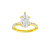 A front view of the Pear cut diamond engagement ring in 14k yellow gold with a diamond channel band and cathedral setting
