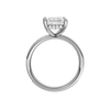 A profile view of the Princess cut diamond engagement ring in 14k white gold with a diamond channel band and cathedral setting