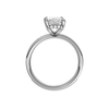 A profile view of the Radiant cut diamond engagement ring in 14k white gold with a diamond channel band and cathedral setting