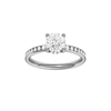 A front view of the Round cut diamond engagement ring in 14k white gold with a diamond channel band and cathedral setting