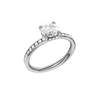 A three-quarter view of the Round cut diamond engagement ring in 14k white gold with a diamond channel band and cathedral setting