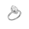 Platinum marquise halo engagement ring shown at an angled three quarter view highlighting the marquise center diamond, round halo and channel set band.