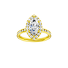 14K yellow gold marquise halo engagement ring with marquise center diamond, round halo and diamond channel band, front view.