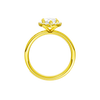 14K yellow gold marquise halo engagement ring side profile highlighting cathedral setting and channel set diamonds.